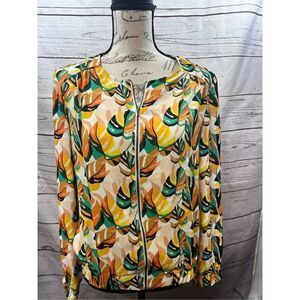 Promod Women's Botanical Leaf Print Jacket Zip Front Long‎ Sleeve Size 38 US 6